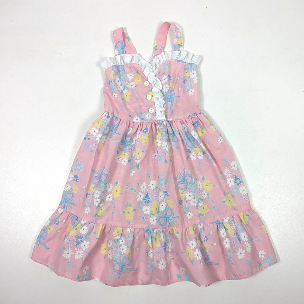 Vtg Wonderland Dress Girls Sz 8 Pink Girly Preppy Floral Sundress Sweetheart